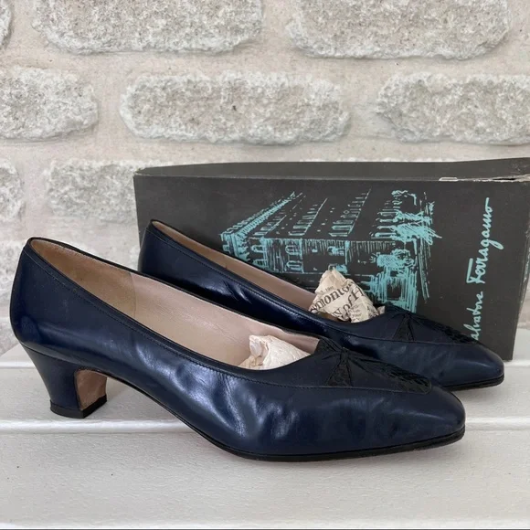 Salvatore Ferragamo | Shoes | Salvatore Ferragamo Low Heels  Salvatore Ferragamo Leather Navy Blue Shoes Sz 9.5 main image 0